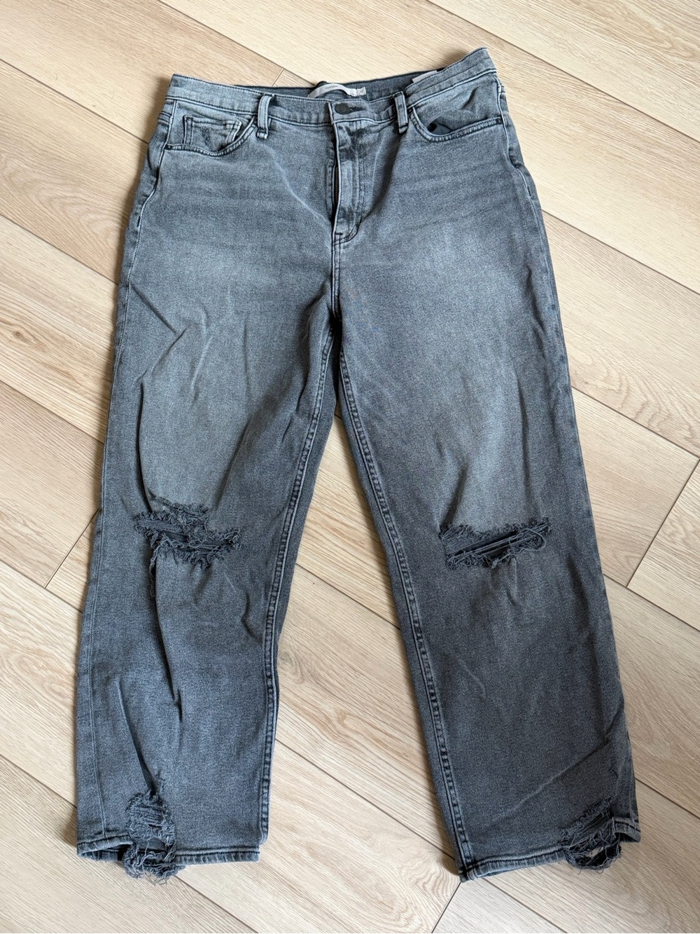 Hudson Remi Distressed Wide Leg Jeans Gray Size 33